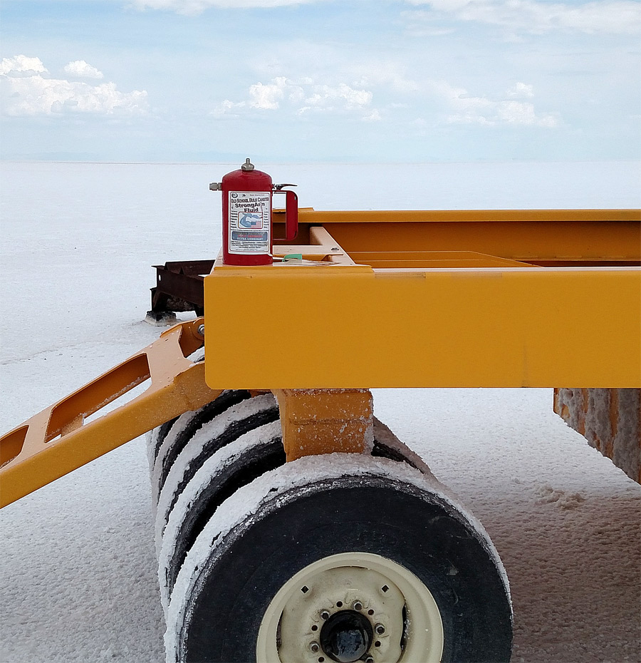 Saltproofing Canister on Wheel Packer grooming The Bonneville Salt Flats Salt Surfaces...