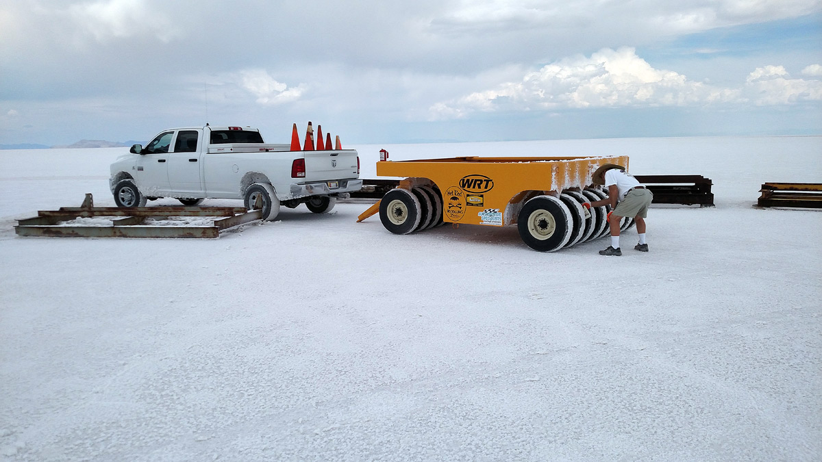 Salt Grooming on the Bonneville Salt Flats with the Wheel Packer getting Treated with USA Fluid..